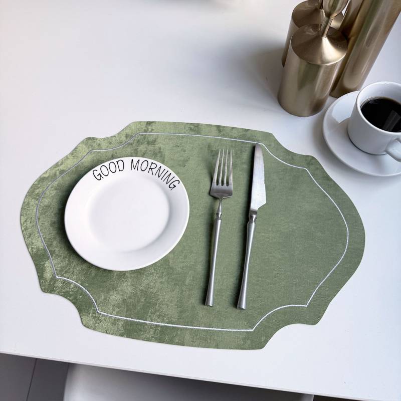 Kožna podloška za šalice i tanjure u francuskom stilu, ovalnog oblika, površina od lažnog velūra za izolaciju topline, dvostrani umjetnički svila materijal, kreativna kućna podloga