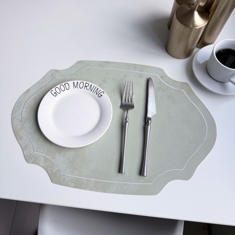Kožna podloška za šalice i tanjure u francuskom stilu, ovalnog oblika, površina od lažnog velūra za izolaciju topline, dvostrani umjetnički svila materijal, kreativna kućna podloga