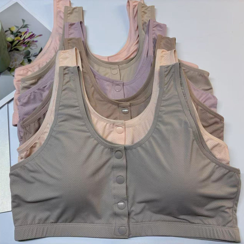 Sutien de alăptare cu închidere frontală, bretele duble fixe, cupă plină, cupă modelată subțire din bumbac, material principal nylon