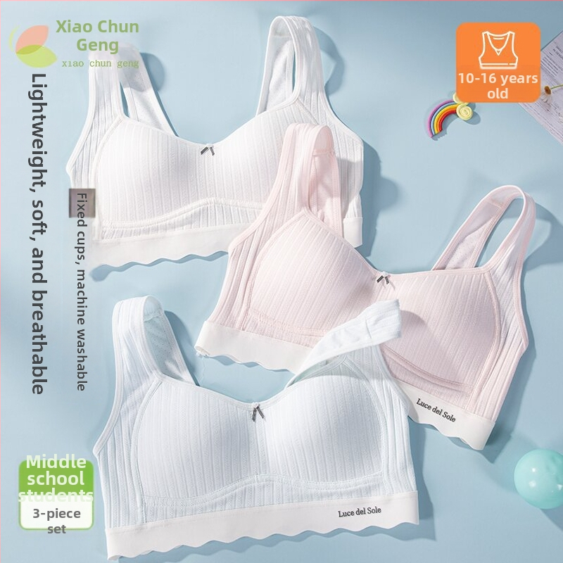 Sportski grudnjak za djevojčice, pamuk, košarica 3/4, tanko oblikovana šalica od spužve, podstava od najlona 80–90%, fiksne dvostruke naramenice