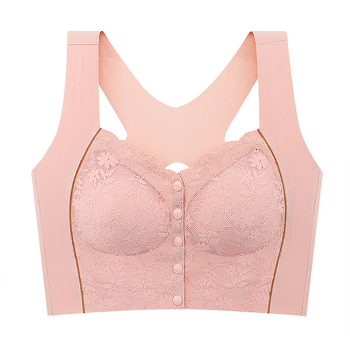 Grudnjak bez žice s prednjim zatvaračem, čipka, dugi vest-stil, puna cupa, materijal Ice Silk najlon