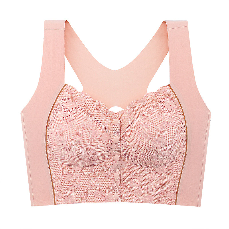 Grudnjak bez žice s prednjim zatvaračem, čipka, dugi vest-stil, puna cupa, materijal Ice Silk najlon