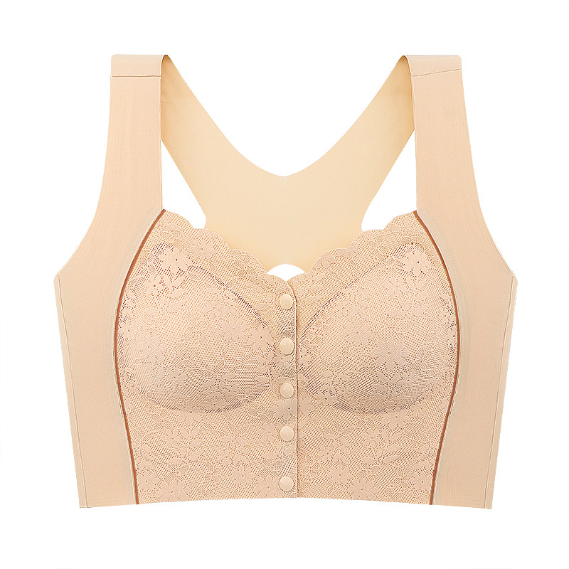 Grudnjak bez žice s prednjim zatvaračem, čipka, dugi vest-stil, puna cupa, materijal Ice Silk najlon