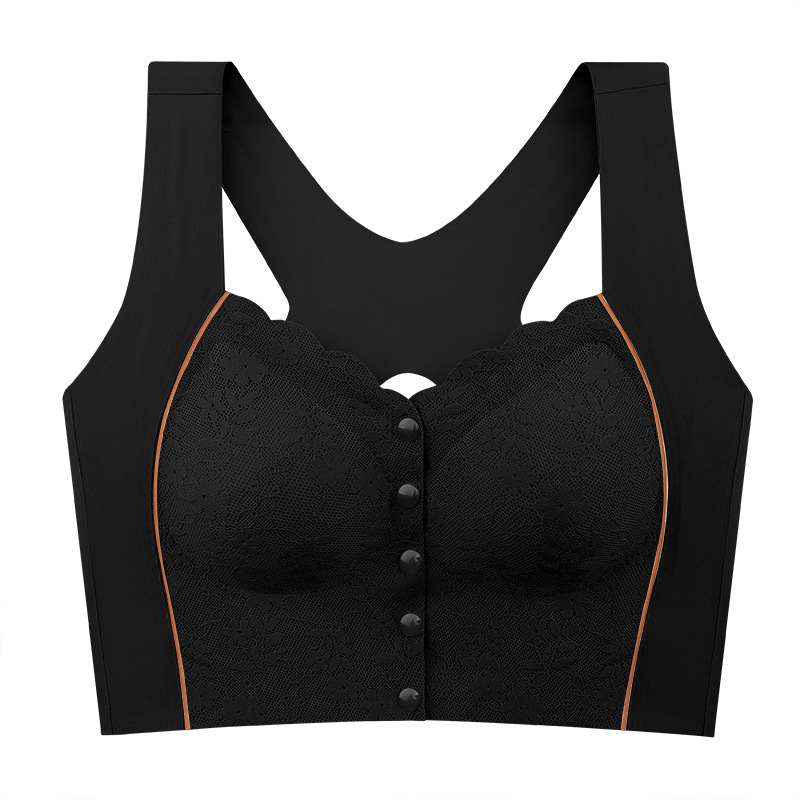 Grudnjak bez žice s prednjim zatvaračem, čipka, dugi vest-stil, puna cupa, materijal Ice Silk najlon