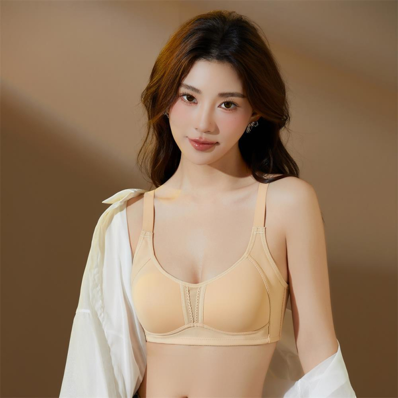 Bezrabotni sportski grudnjak, bez žice, prozračan pamuk-miješavina, lagan i tanak, 3/4 košarice s tankim oblikovanim košaricama, stražnji zatvarač s tri reda kopči, fiksne naramenice