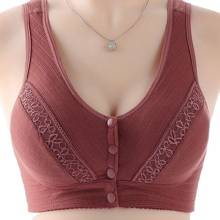 Bežični grudnjak u stilu veste, s čipkom od pamuka, prednje kopčanje, 3/4 košarica