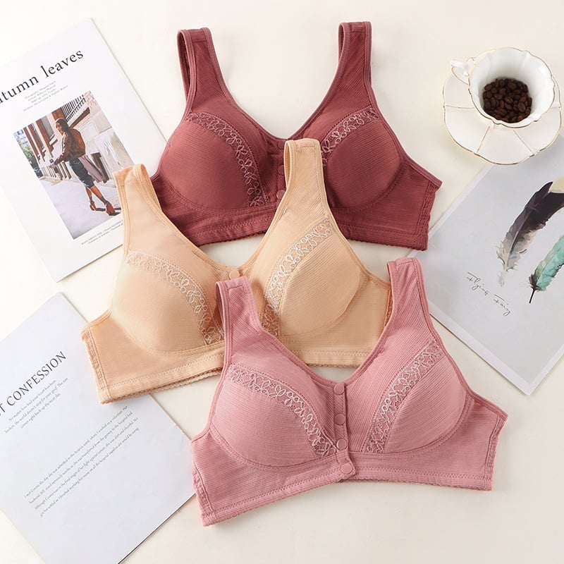 Bežični grudnjak u stilu veste, s čipkom od pamuka, prednje kopčanje, 3/4 košarica