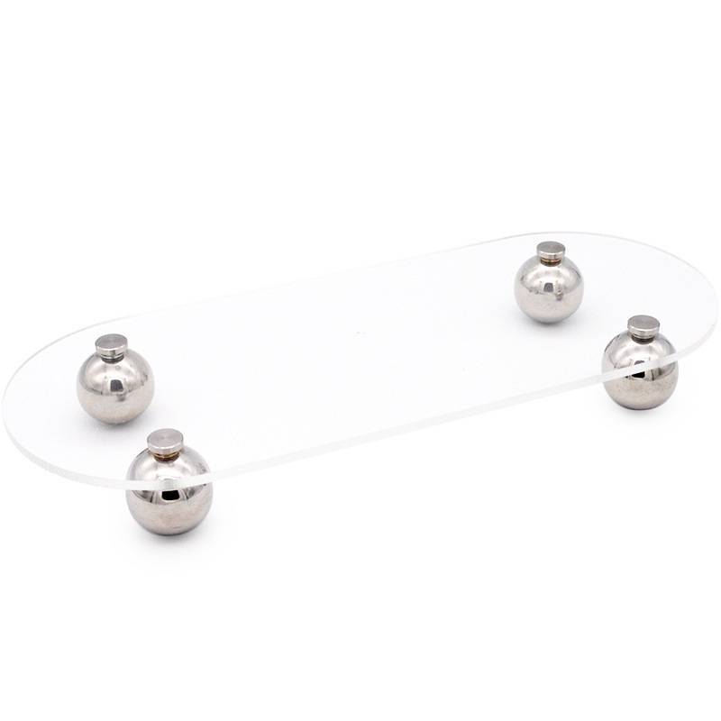 Prozirna akrilna posuda za pohranu s okruglim metalnim nogicama – moderni minimalistički stolni organizator/ploča za fotografije s otisom loga