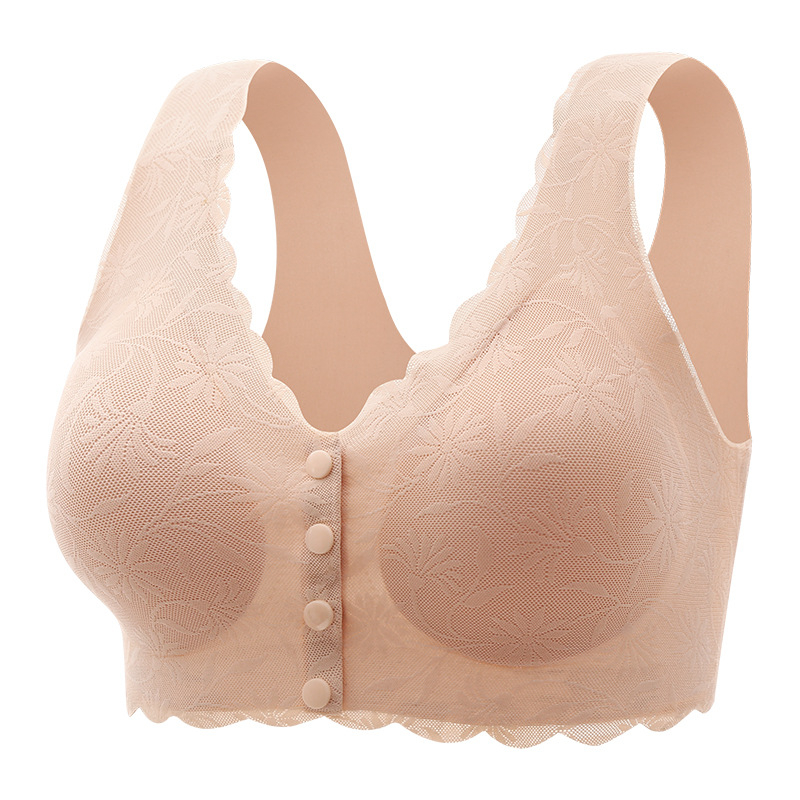Grudnjak s prednjim zatvaračem, Ice Silk, bezšiven, čipka, za žene s velikim veličinama, gornja potpora, Push-Up, protiv opuštanja