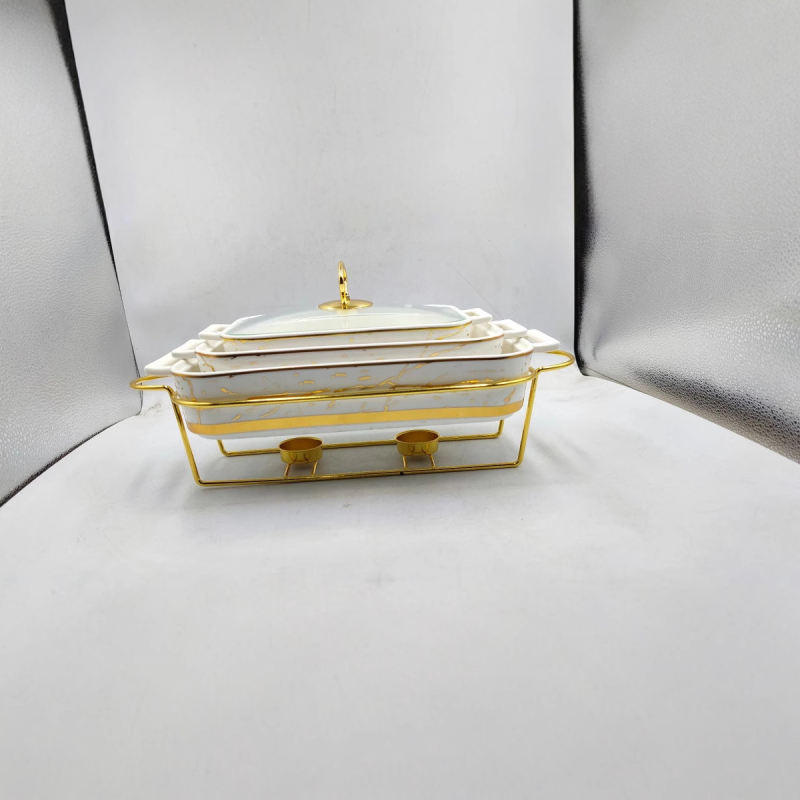 Kvadratna keramička posuda za pečenje s dvostrukim držačima, porcelan, prugasti uzorak, svijetlo luksuzan retro stil, glazirana površina, mogućnost prilagodbe grafike