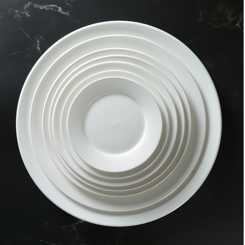 Bijeli porcelanski tanjur, okrugli tanjur za hotele i restorane, ravni tanjur