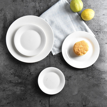 Bijeli porcelanski večernji tanjur – plosni, okrugli Moonlight dizajn, tanjur za steak, posuđe s logotipom