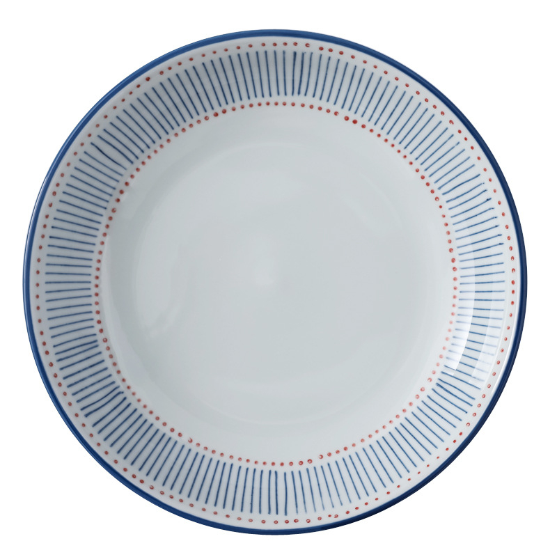 Porcelanski keramički tanjur s podglazurnom bojom, prugasti uzorak, japanski stil, kvadratni oblik