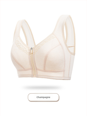 Sutien fără arc, cu închidere frontală, stil vestă, cupă din bumbac, cupă completă