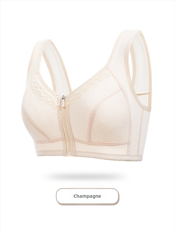 Sutien fără arc, cu închidere frontală, stil vestă, cupă din bumbac, cupă completă