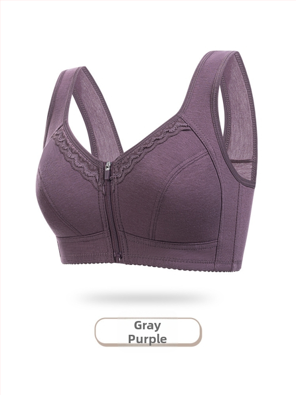 Sutien fără arc, cu închidere frontală, stil vestă, cupă din bumbac, cupă completă