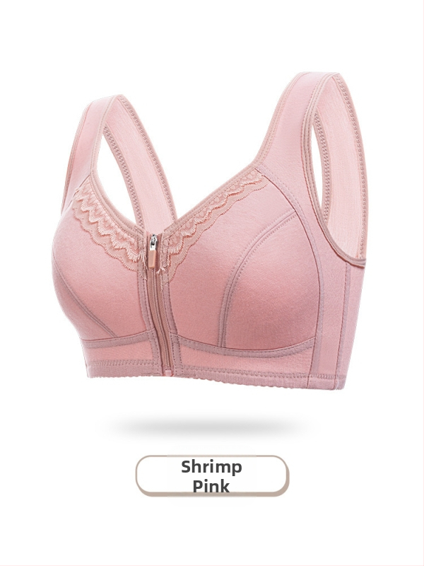 Sutien fără arc, cu închidere frontală, stil vestă, cupă din bumbac, cupă completă