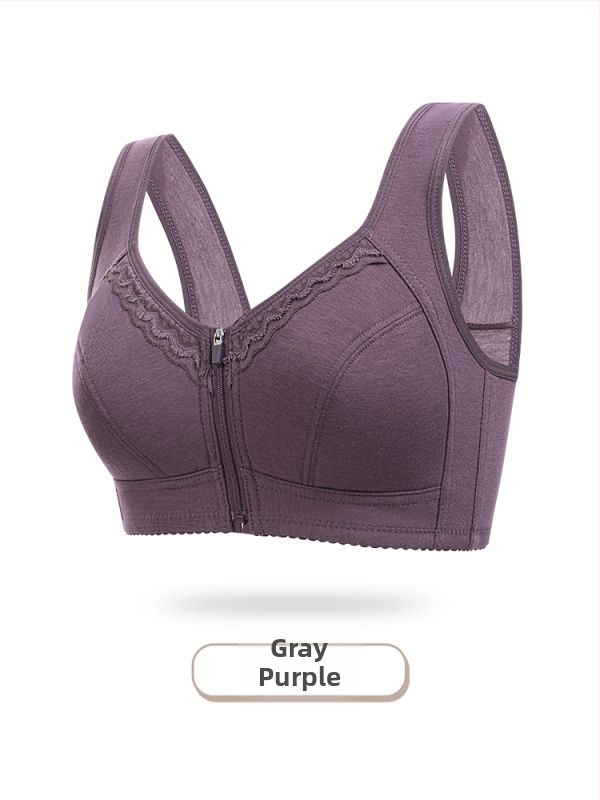 Sutien fără arc, cu închidere frontală, stil vestă, cupă din bumbac, cupă completă