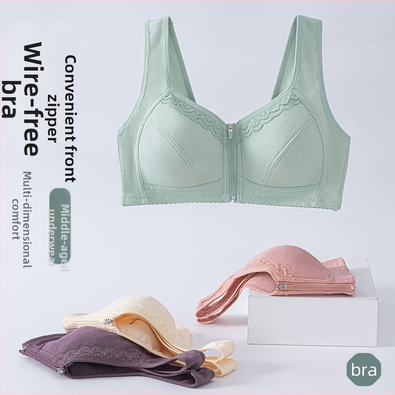 Sutien fără arc, cu închidere frontală, stil vestă, cupă din bumbac, cupă completă