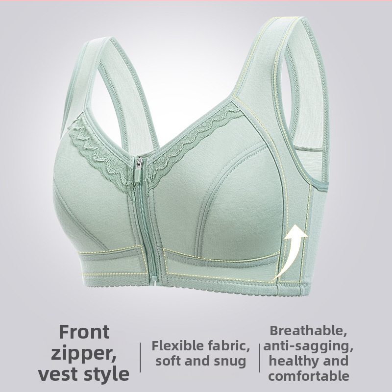 Sutien fără arc, cu închidere frontală, stil vestă, cupă din bumbac, cupă completă