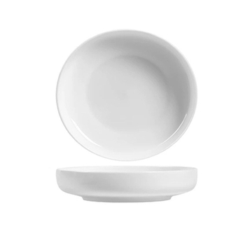 Duboki tanjur od kostnog porculana, moderan minimalistički stil, okrugli oblik, jednobojni uzorak
