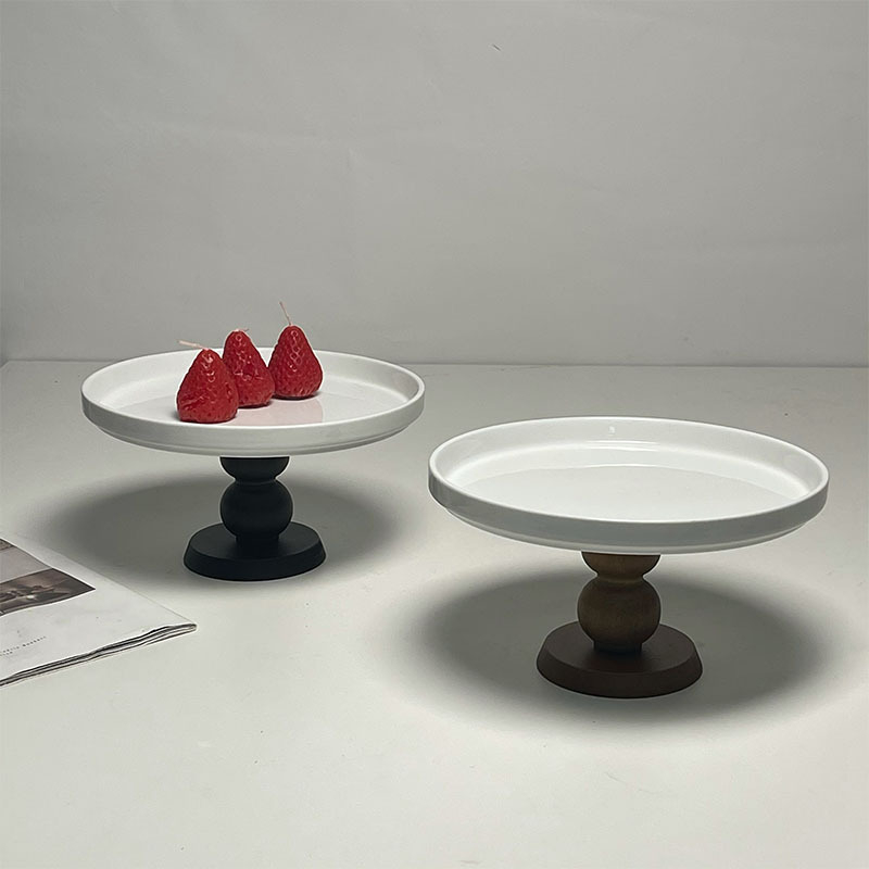 Keramički okrugli tanjur za voće i užinu, Light Luxury Retro stil (Materijal: keramika; Oblik: okrugli; Stil: Light Luxury Retro; Prilagodba: dostupna; Mikrovalna pećnica: pogodna)