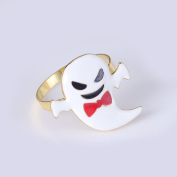 Ринг за салфетки Малък призрак — Хелоуински сладък дизайн, сплав, електроплатина, западен стил, карикатурен модел, персонализиране възможно