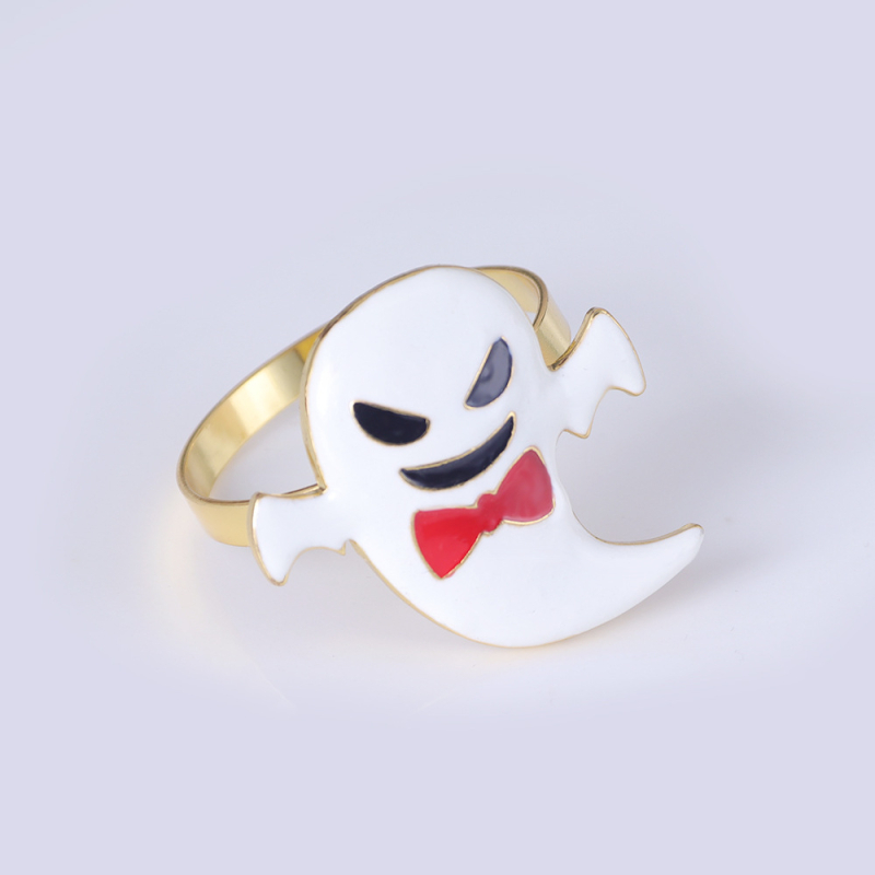 Ринг за салфетки Малък призрак — Хелоуински сладък дизайн, сплав, електроплатина, западен стил, карикатурен модел, персонализиране възможно