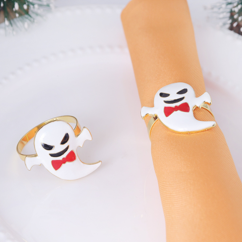 Ринг за салфетки Малък призрак — Хелоуински сладък дизайн, сплав, електроплатина, западен стил, карикатурен модел, персонализиране възможно