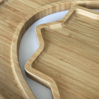 Farfurie de copii din bambus cu design stea și lună - formă neregulată, compatibilă cu microunde, finisaj ecologic