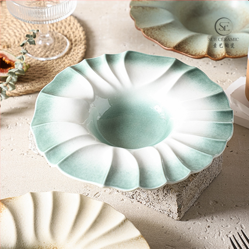Pasta straw-hat plate, porculanski duboki tanjur, glaziran u pećnici, okrugli, moderni minimalistički stil