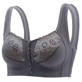Безжичен сутиен с предно закопчаване, дантелен гръб, 3/4 чашка, тънко оформени чашки, памучна вложка, Nylon основен плат със Spandex подплата, дишащ и комфортен, презрамки фиксирани двойни