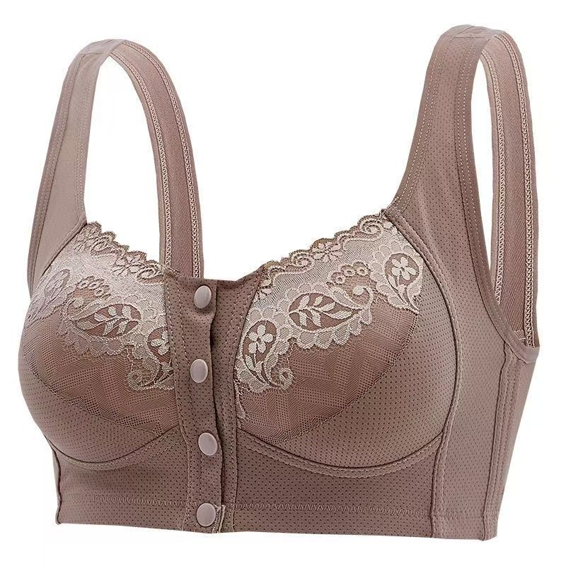Безжичен сутиен с предно закопчаване, дантелен гръб, 3/4 чашка, тънко оформени чашки, памучна вложка, Nylon основен плат със Spandex подплата, дишащ и комфортен, презрамки фиксирани двойни