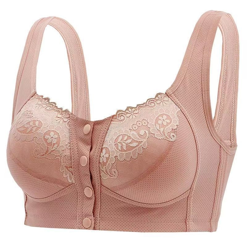 Безжичен сутиен с предно закопчаване, дантелен гръб, 3/4 чашка, тънко оформени чашки, памучна вложка, Nylon основен плат със Spandex подплата, дишащ и комфортен, презрамки фиксирани двойни