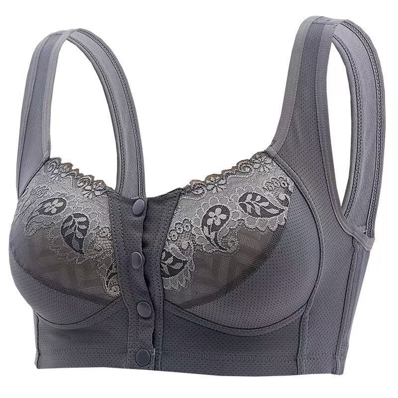 Безжичен сутиен с предно закопчаване, дантелен гръб, 3/4 чашка, тънко оформени чашки, памучна вложка, Nylon основен плат със Spandex подплата, дишащ и комфортен, презрамки фиксирани двойни
