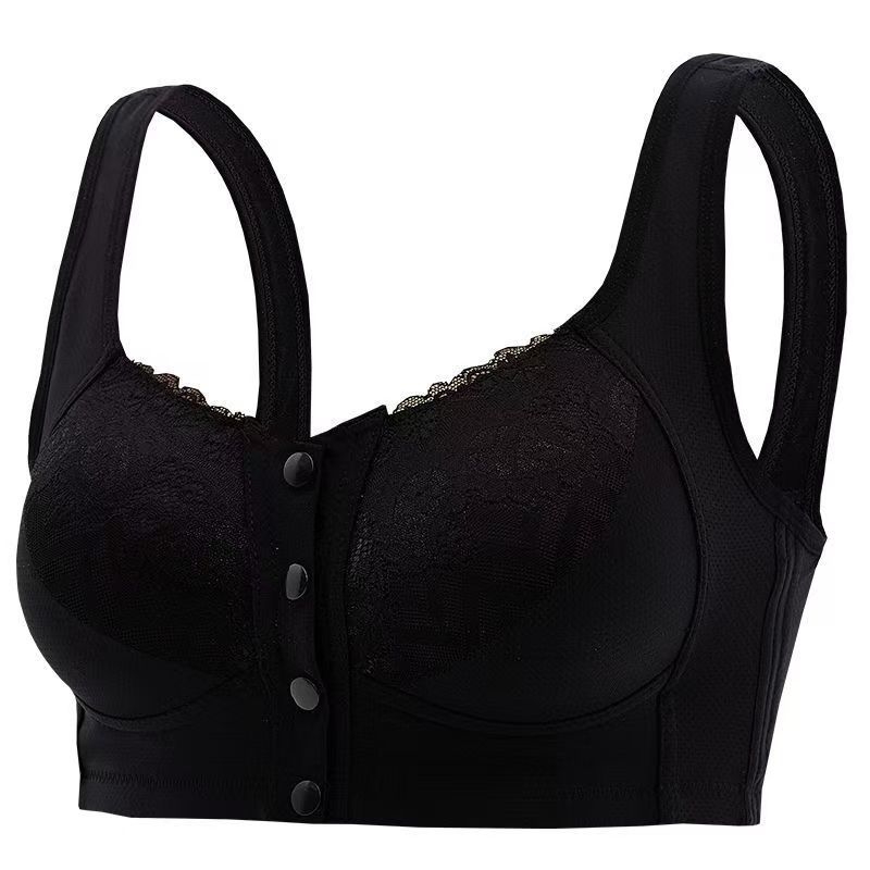 Безжичен сутиен с предно закопчаване, дантелен гръб, 3/4 чашка, тънко оформени чашки, памучна вложка, Nylon основен плат със Spandex подплата, дишащ и комфортен, презрамки фиксирани двойни