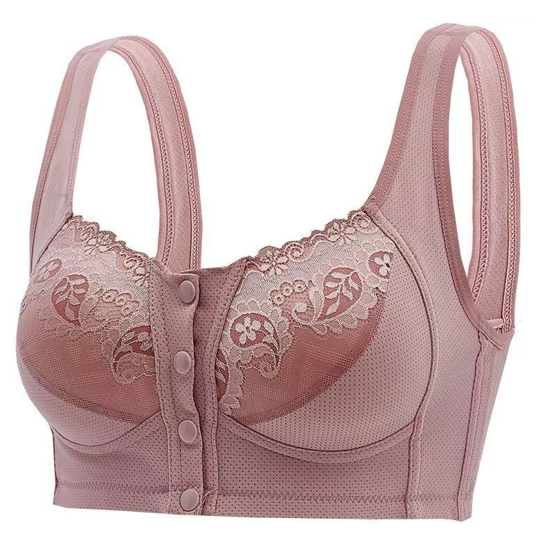 Безжичен сутиен с предно закопчаване, дантелен гръб, 3/4 чашка, тънко оформени чашки, памучна вложка, Nylon основен плат със Spandex подплата, дишащ и комфортен, презрамки фиксирани двойни