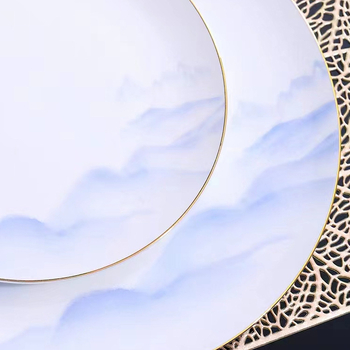 Szállodai étkezőkészlet csontporcelánból, négy darab, overglaze színnel, egyszínű mintázat, logó testreszabás elérhető