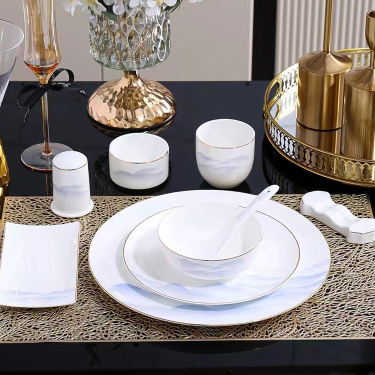 Szállodai étkezőkészlet csontporcelánból, négy darab, overglaze színnel, egyszínű mintázat, logó testreszabás elérhető