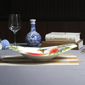 Xiangfu bone china duboki tanjur, nepravilan oblik u obliku lađe, cvjetni uzorak, površina s intarzom, pogodno za mikrovalnu pećnicu