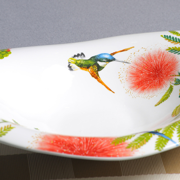 Xiangfu bone china duboki tanjur, nepravilan oblik u obliku lađe, cvjetni uzorak, površina s intarzom, pogodno za mikrovalnu pećnicu