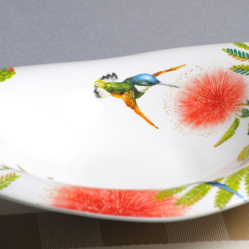 Xiangfu bone china duboki tanjur, nepravilan oblik u obliku lađe, cvjetni uzorak, površina s intarzom, pogodno za mikrovalnu pećnicu