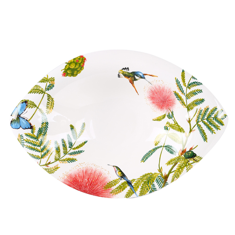 Xiangfu bone china duboki tanjur, nepravilan oblik u obliku lađe, cvjetni uzorak, površina s intarzom, pogodno za mikrovalnu pećnicu