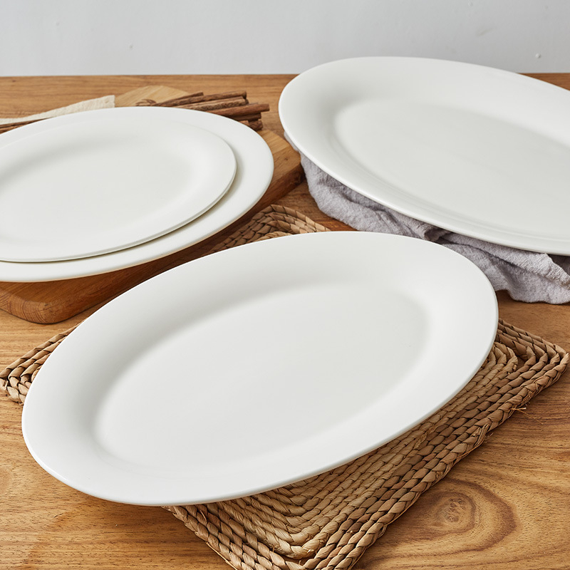 Dugi keramički tanjur u obliku ribe za sushi i kuhanje na paru, bijeli čvrsti porcelan, veliki format