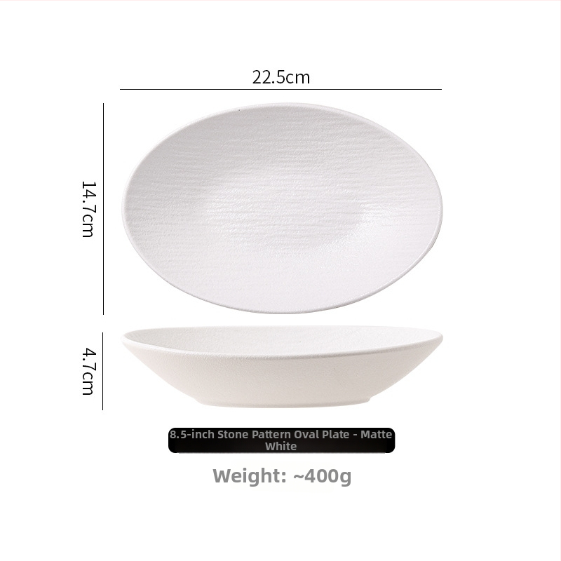 Keramički ovalni tanjur, jednostavne boje, moderan minimalistički stil, mikrovalna pogodna