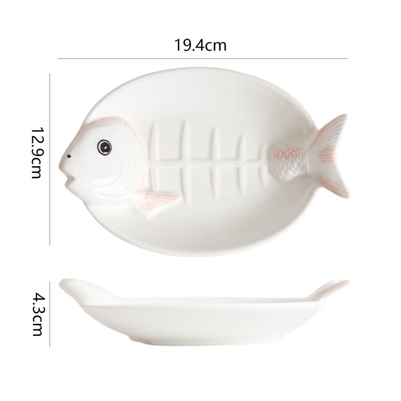 Keramički tanjurić za sashimi u obliku ribe, podglazurna završna obrada, nepravilan oblik, mikrovalna kompatibilnost