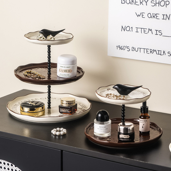 Farfurie plată pentru desert și fructe, ceramică, rotundă, stil luxuos ușor, finisaj sub glazură, potrivită pentru cuptor cu microunde