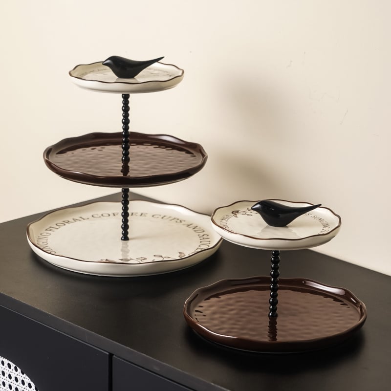 Farfurie plată pentru desert și fructe, ceramică, rotundă, stil luxuos ușor, finisaj sub glazură, potrivită pentru cuptor cu microunde