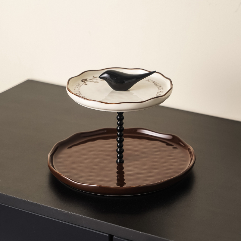 Farfurie plată pentru desert și fructe, ceramică, rotundă, stil luxuos ușor, finisaj sub glazură, potrivită pentru cuptor cu microunde