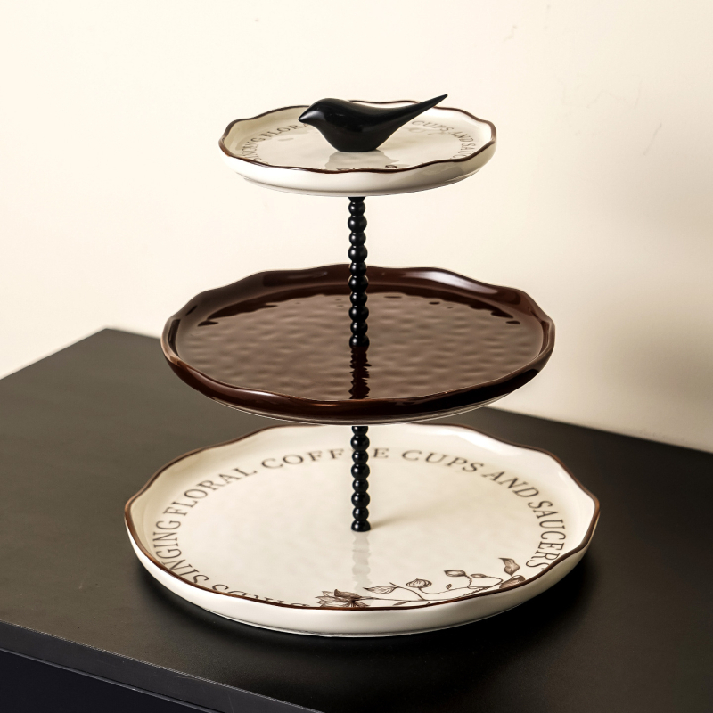 Farfurie plată pentru desert și fructe, ceramică, rotundă, stil luxuos ușor, finisaj sub glazură, potrivită pentru cuptor cu microunde